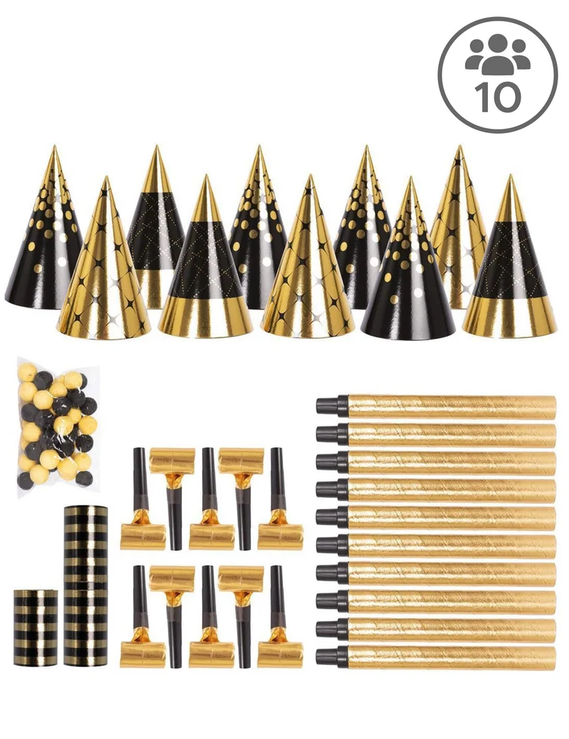 Party-Set Schwarz und Gold für 10 Personen