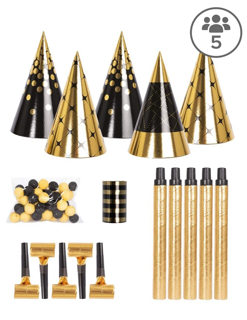 Party-Set Schwarz und Gold für 5 Personen