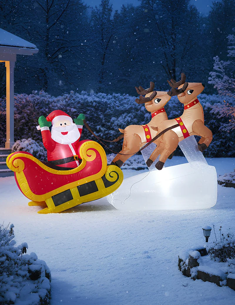 Aufblasbare leuchtende Weihnachtsdekoration Weihnachtsmann mit Schlitten 210 cm