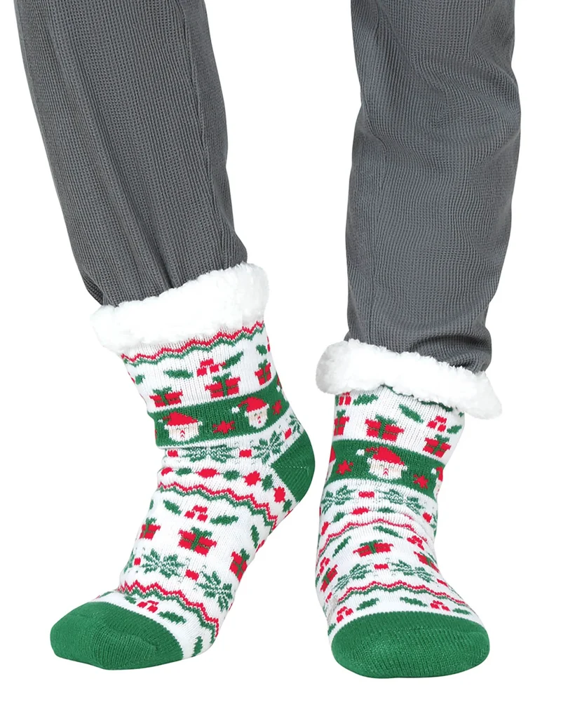 Weiße und grüne Thermo-Weihnachtssocken für Erwachsene