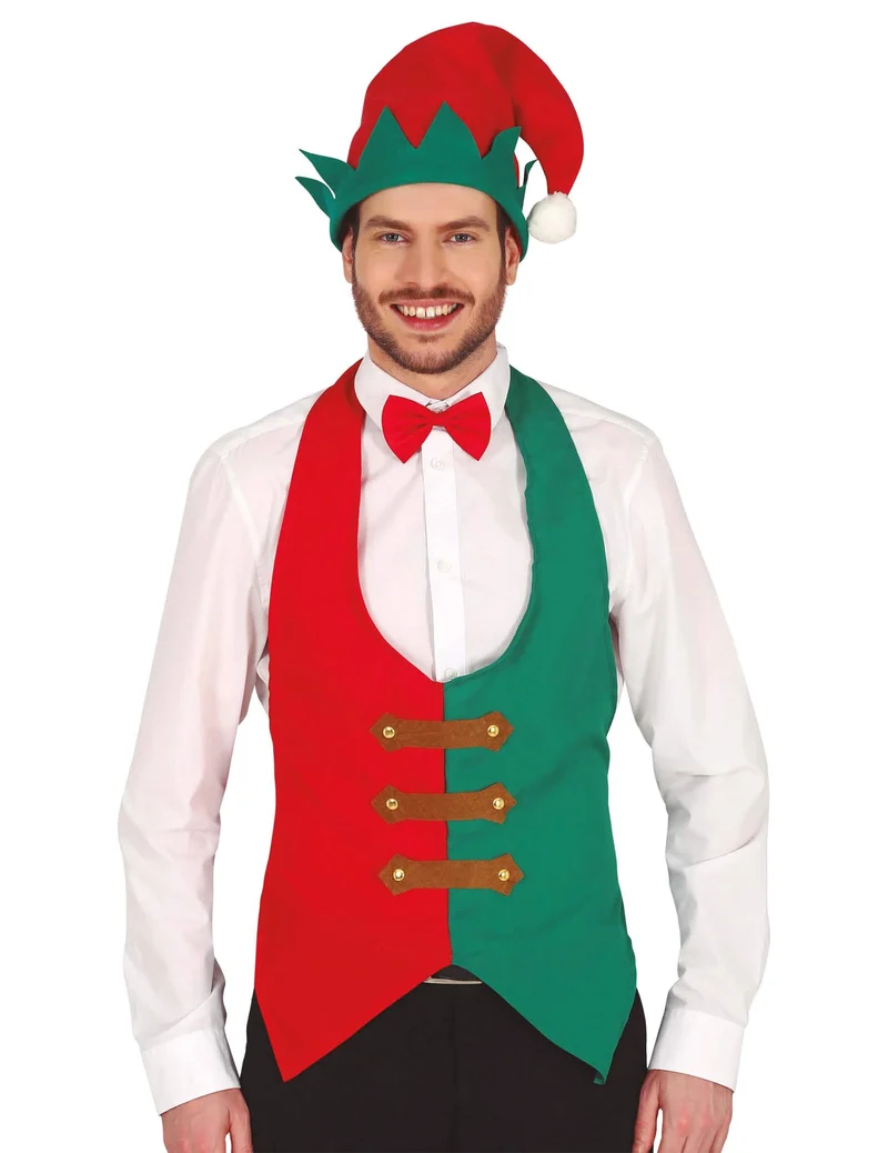 Rote und grüne Weihnachtselfen-Weste für Erwachsene