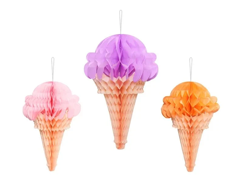 Eiscreme Waben Bunt 30cm 3Stk