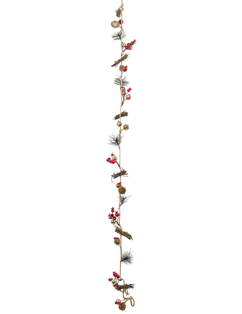 Girlande aus Tannenzapfen, Beeren, Tanne und Holz 120 cm