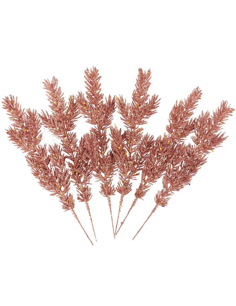 6 rosa-goldene glitzernde Tannenbaumzweige 30 cm Weihnachtsdeko