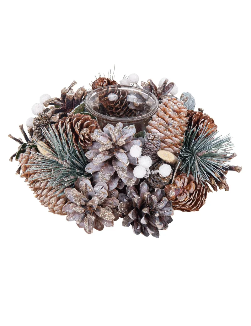 Windlicht verzauberter Wald 19 cm aus Glas und Holz