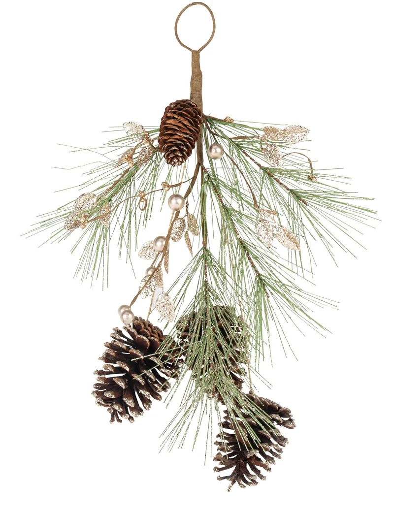 Girlande Kiefernzapfen Glitzer Champagner 45 cm Goldener Tannenbaum