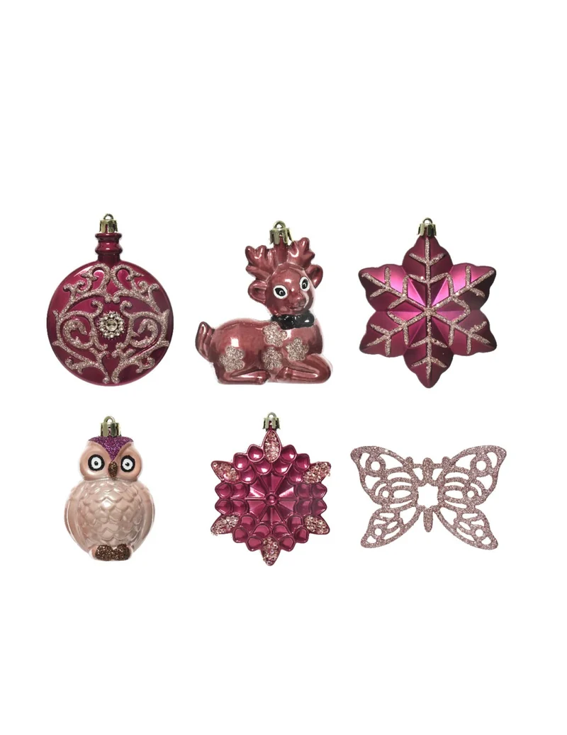 20 rosa Weihnachtsbaumschmuck mit Glitzer und Schmetterlingen 7 cm