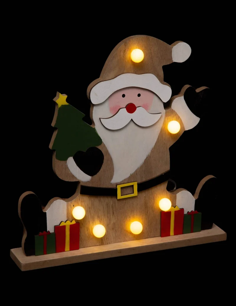 Leuchtende Weihnachtsmann-Dekoration 25 cm aus Holz mit 6 LEDs
