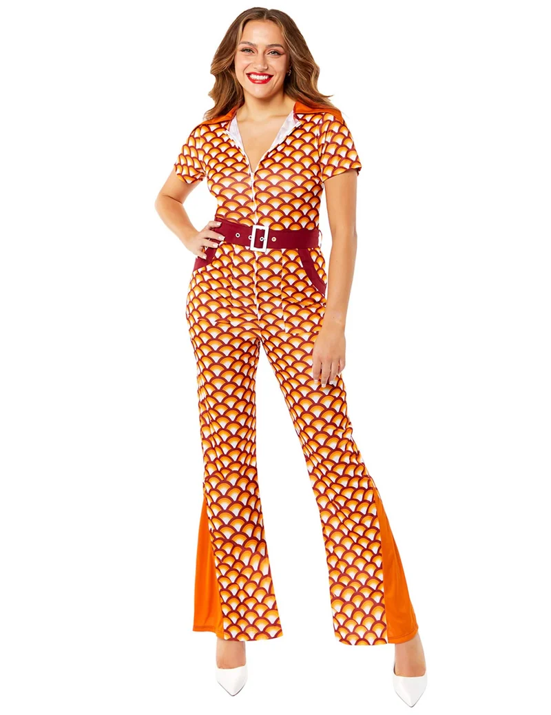 70er Jahre Jumpsuit Orange Damen