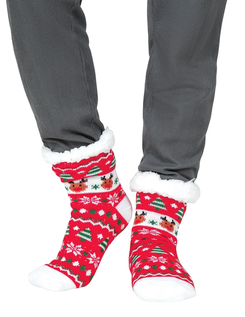 Rote Weihnachts-Rentier-Thermosocken für Erwachsene