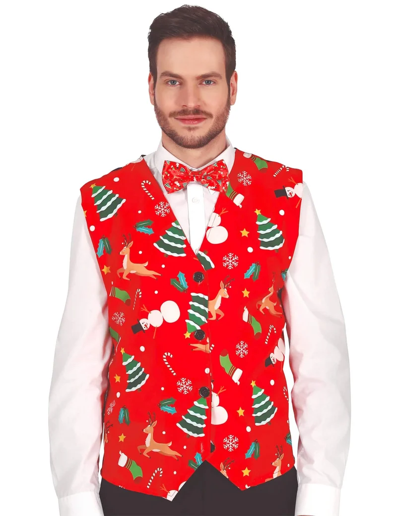 Rote Weste mit Weihnachtsmotiven für Erwachsene