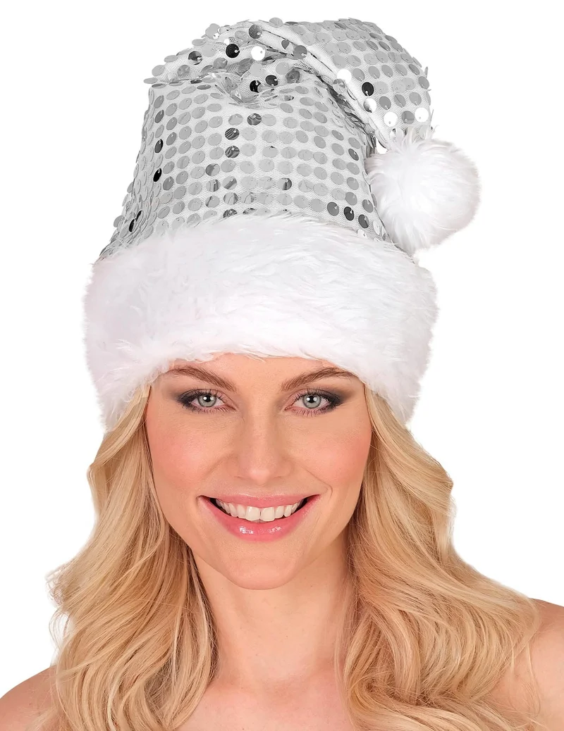 Silberne Pailletten-Weihnachtsmütze für Erwachsene