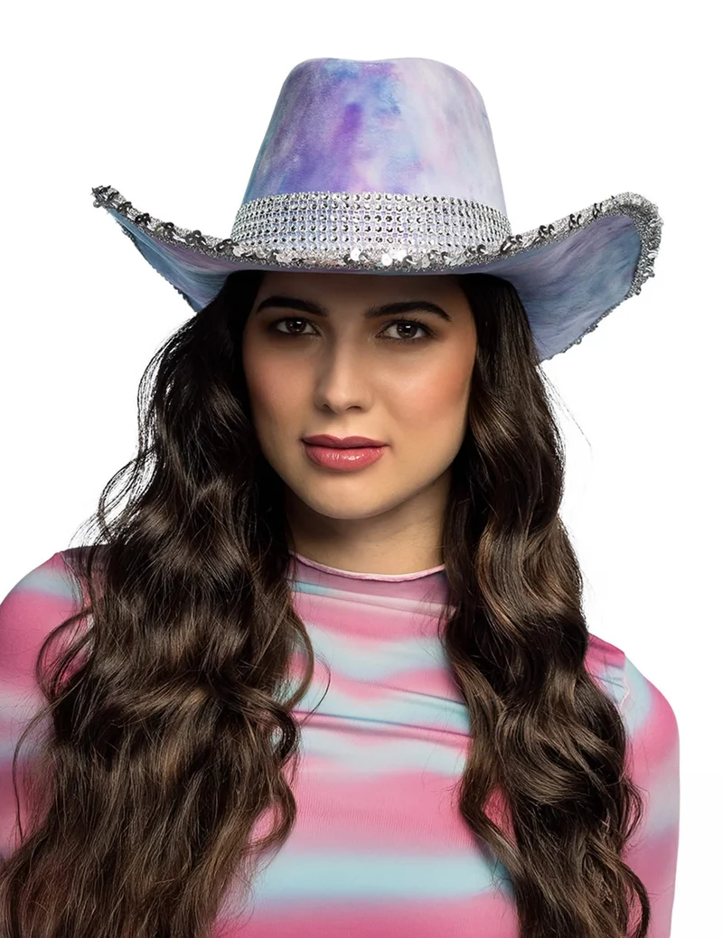 Cowboyhut Tie-Dye blau und lila für Erwachsene
