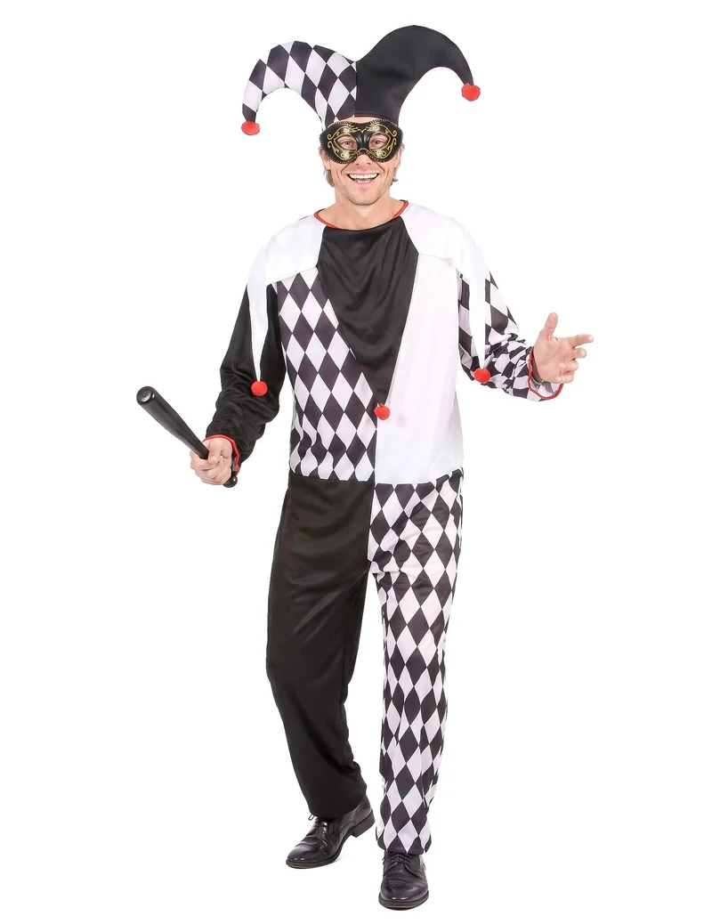 Harlekin Herrenkostüm schwarz-weiss-rot
