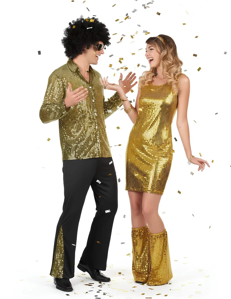 70er-Jahre Disco Paarkostüm für Erwachsene gold