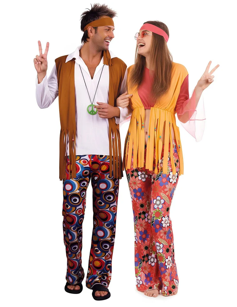 Hippie-Paarkostüm für Erwachsene 60er Jahre bunt