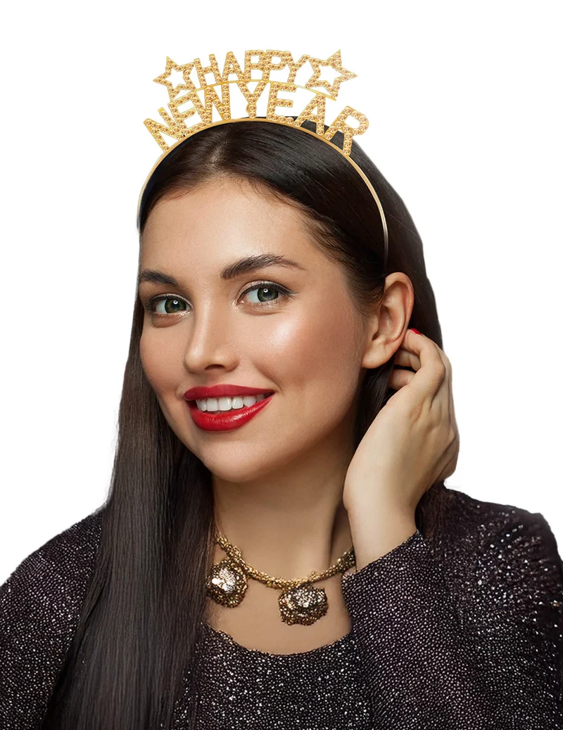 Happy New Year Haarreif mit Strass für Erwachsene