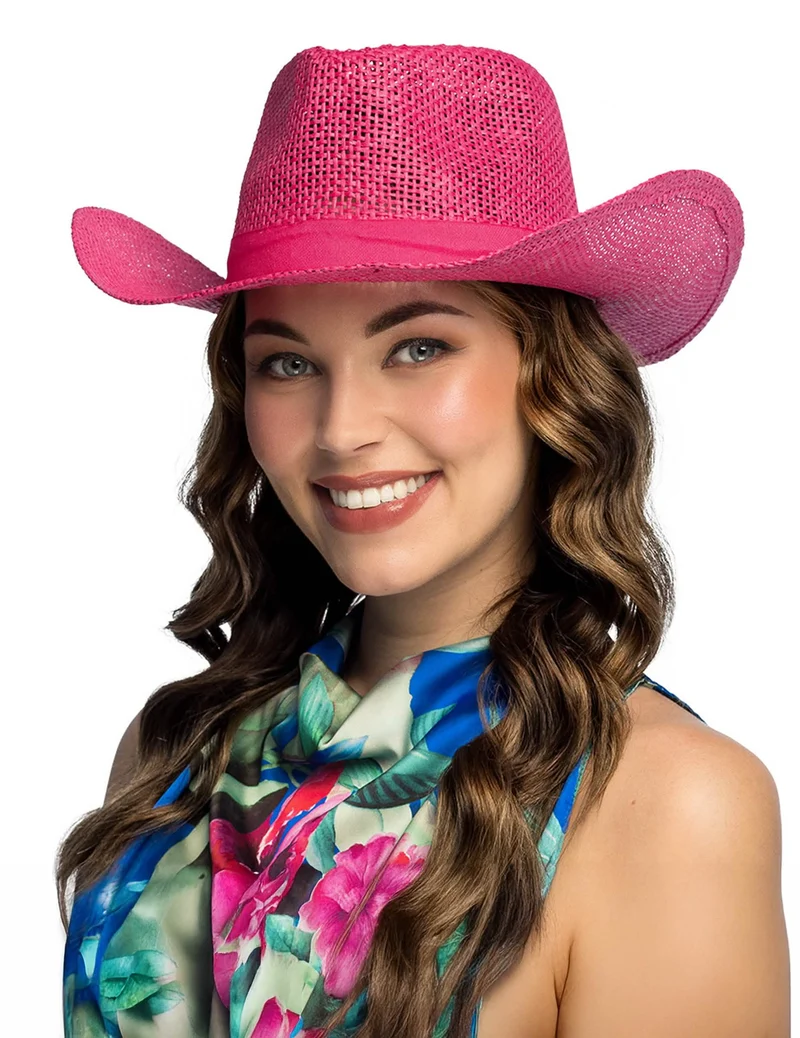 Geflochtener Cowboyhut in Rosa für Erwachsene