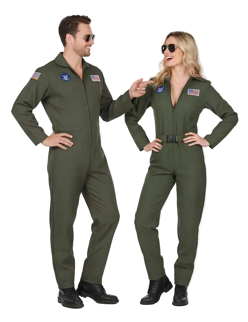 Piloten Paarkostüm für Erwachsene khaki