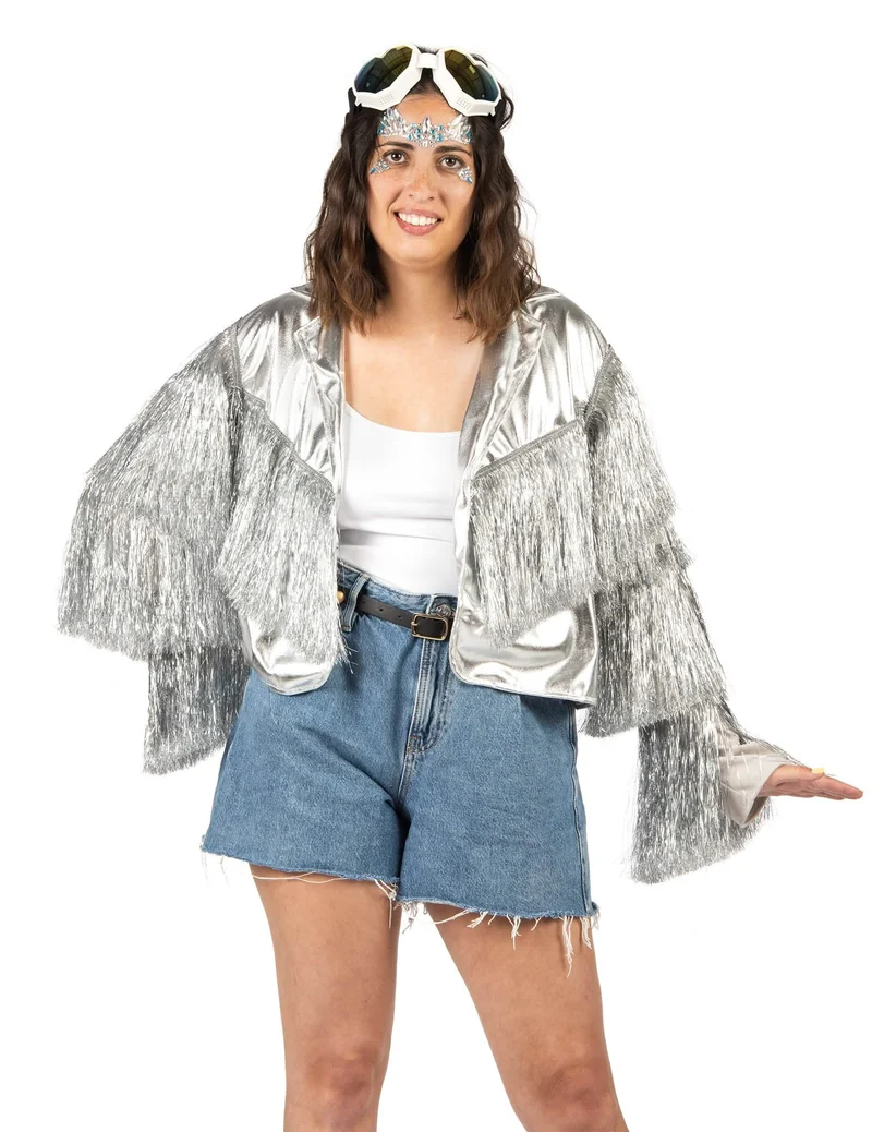 Silberne Fransenjacke für Damen