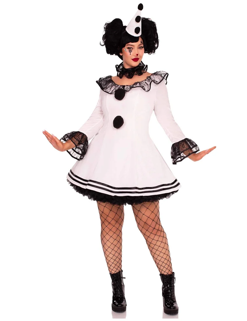 Sexy Pierrot Kostüm Plus Size für Damen weiß
