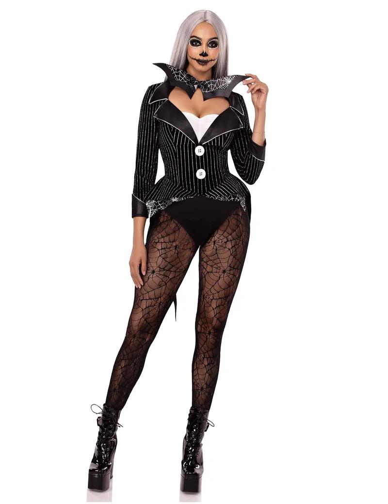 Sexy Glitzer Skelettkostüm für Damen