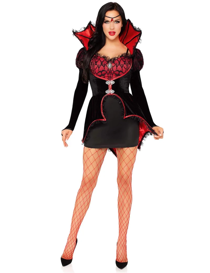 Sexy Vampir Kostüm Rot-Schwarz für Damen