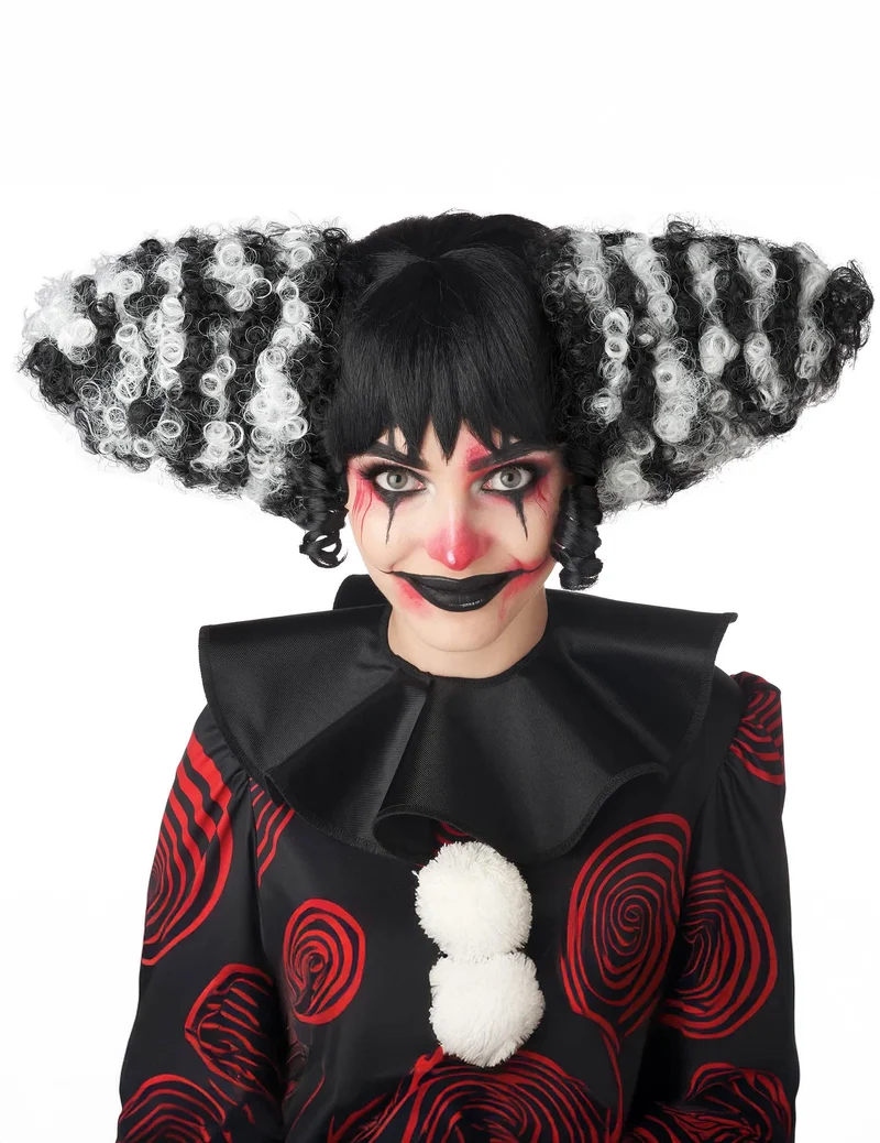 Schwarz-Weiße Horrorclown Perücke für Erwachsene Deluxe