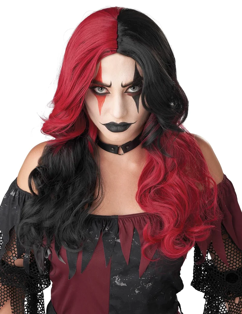 Schwarz-Rote Joker Perücke für Damen, Deluxe
