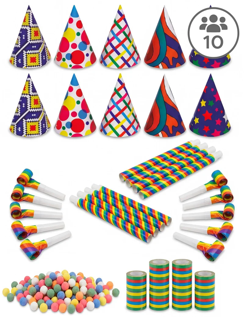 Buntes Partyartikel-Set für 10 Personen
