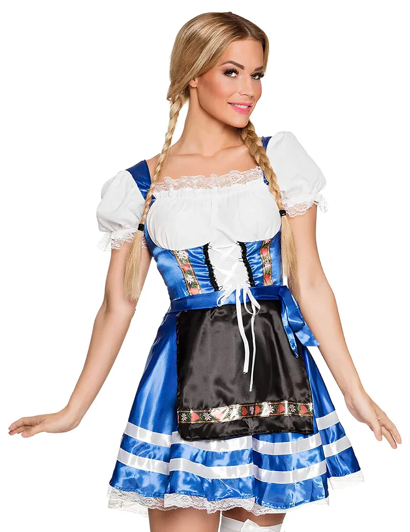Bayerisches Dirndl Kostüm blau kurz für Damen