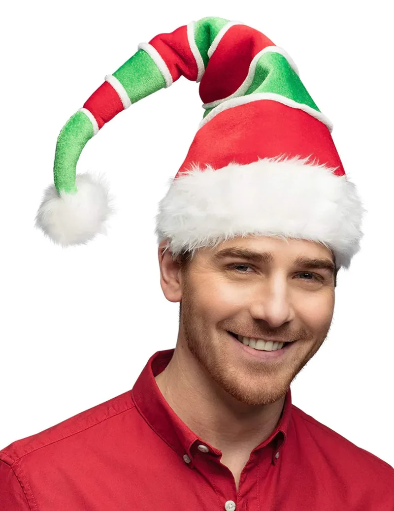 Gestreifte Weihnachtsmütze rot und grün für Erwachsene