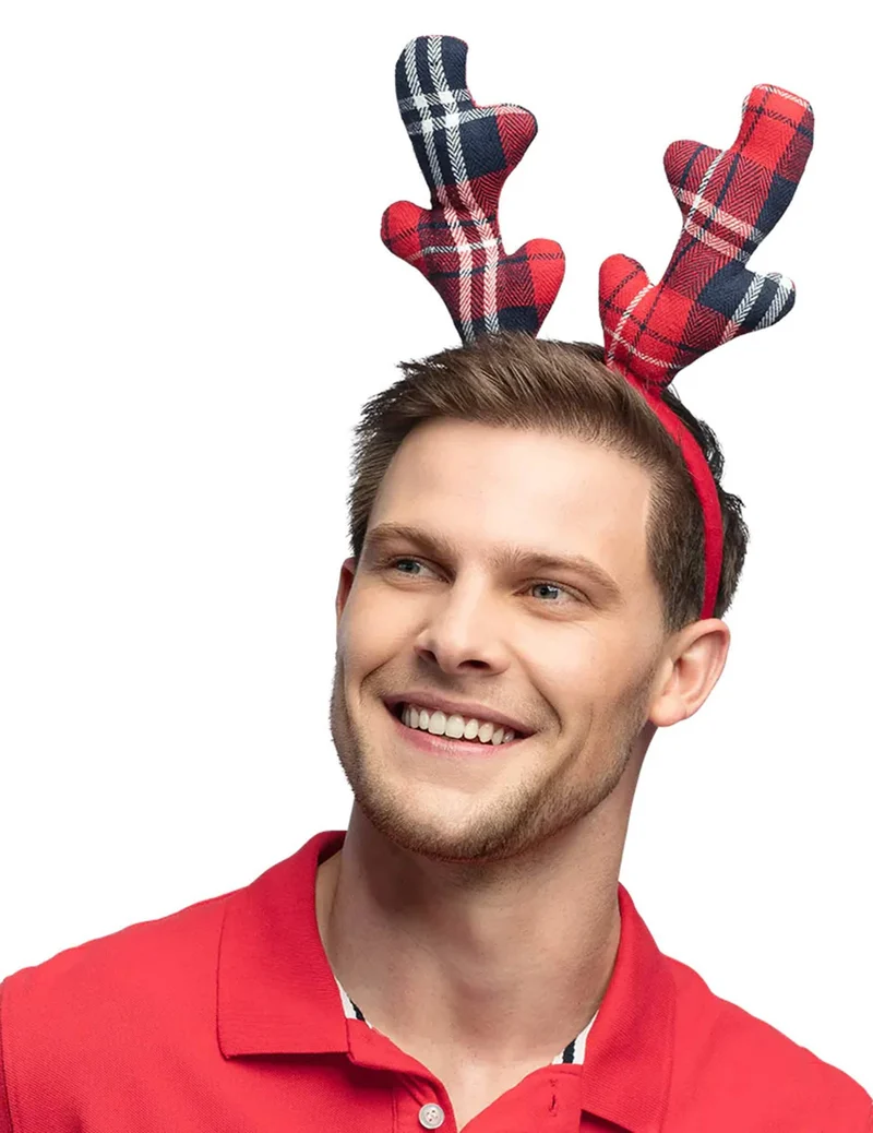 Weihnachts-Rentier-Haarreif mit Schottenmuster für Erwachsene