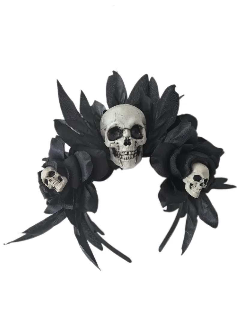 Blumenkranz mit Totenköpfen schwarz