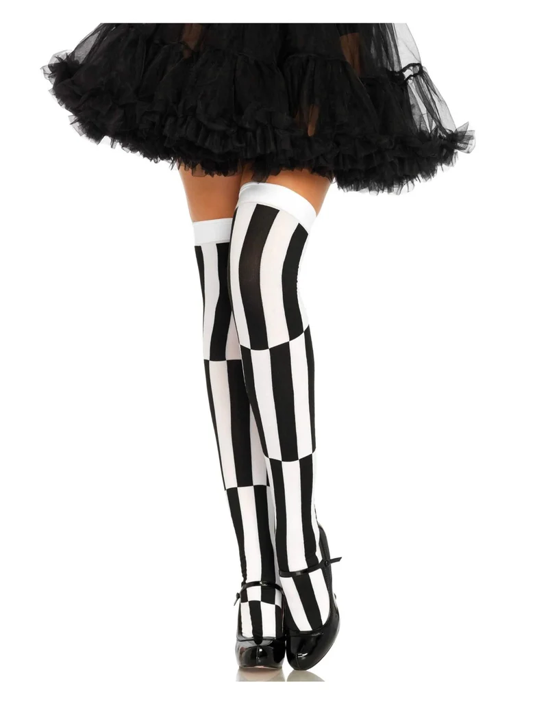 Overknees-Strümpfe für Damen Kostüm-Accessoire gemustert schwarz-weiss