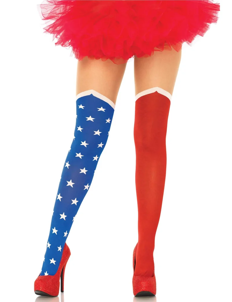 USA-Strumpfhose für Damen Superheldin blau-rot-weiss