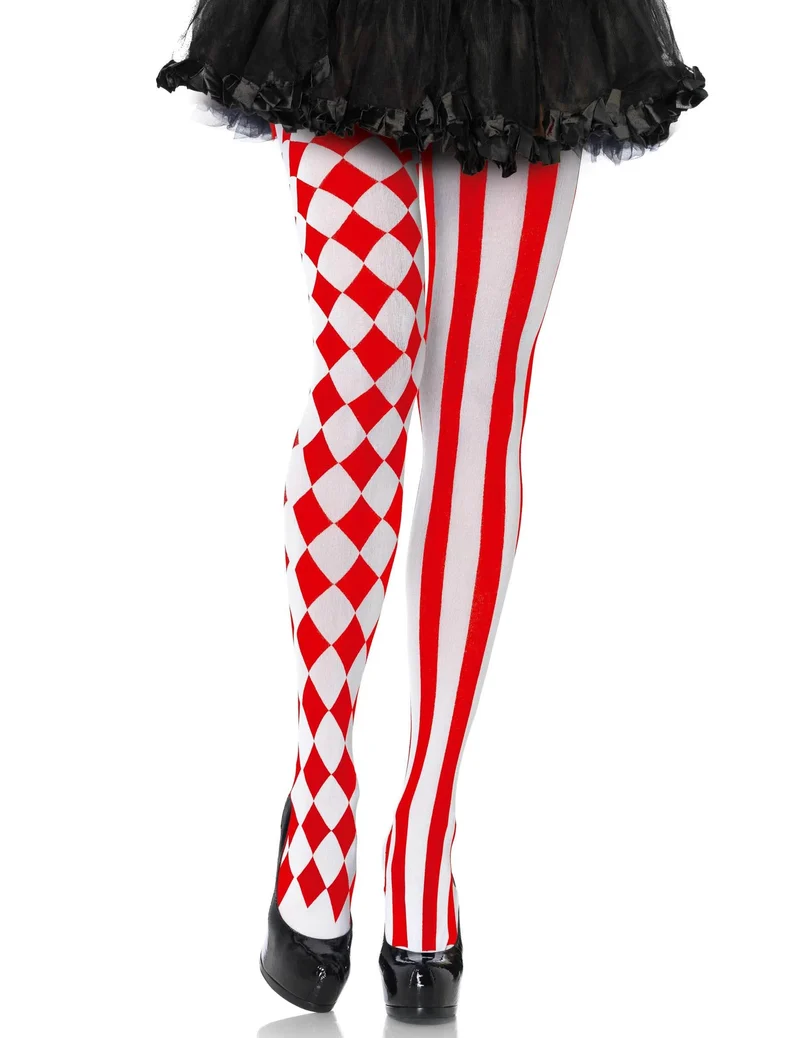 Harlekin Strumpfhose Kostümzubehör rot-weiss 70 DEN