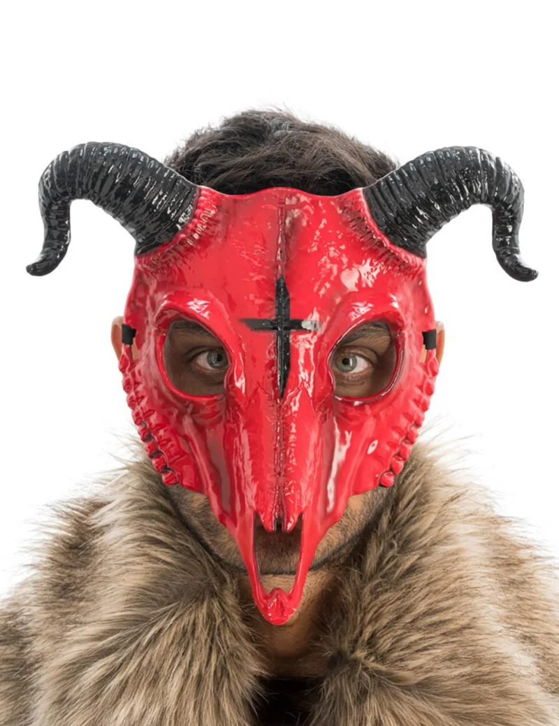 rote Skelettmaske mit Hörnern für Erwachsene