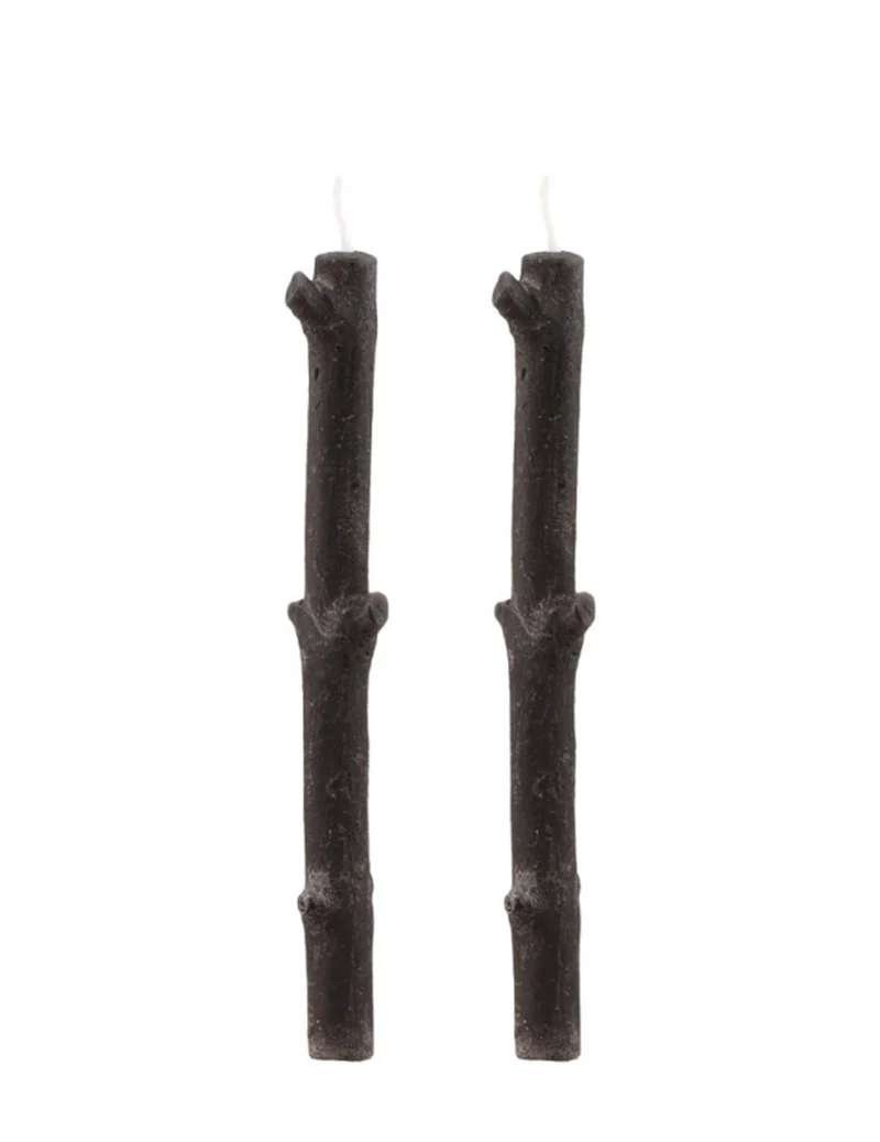 2x Kerzen, Baumäste-Design in schwarz, 25 cm