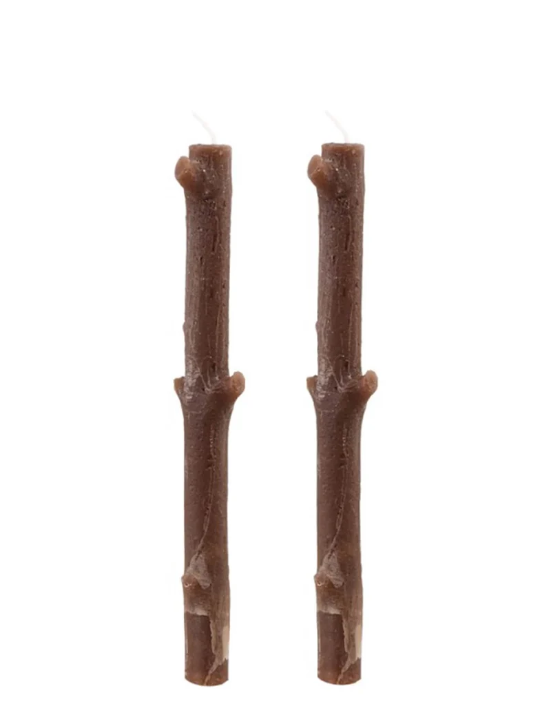 Set mit zwei braunen Baumzweig-Kerzen, 25 cm