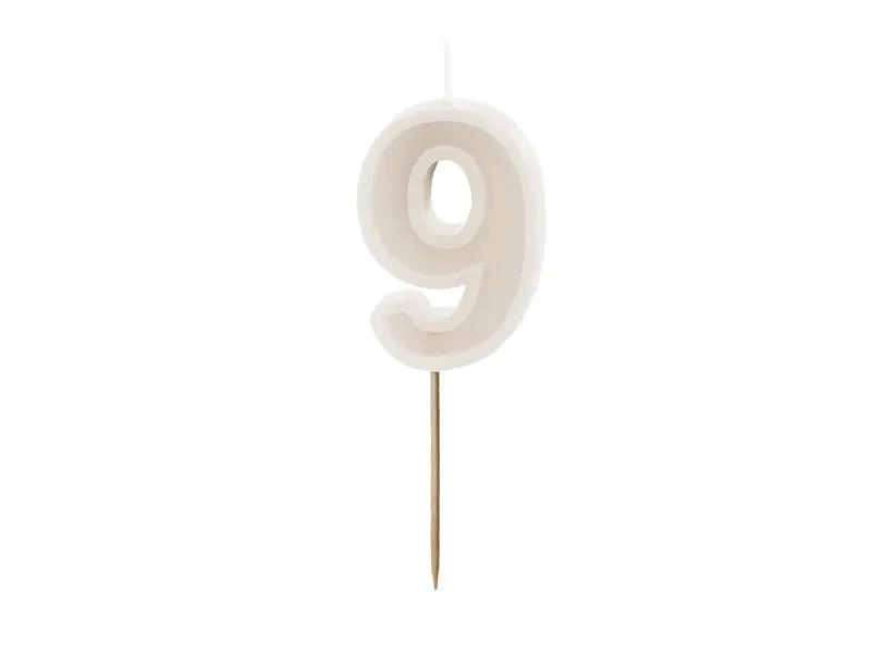 9 Jahre Kerze Beige 10cm