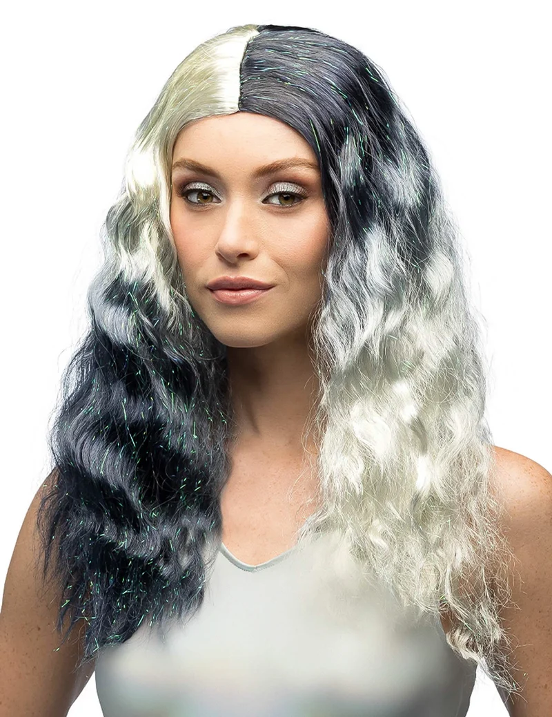 Perücke Metallic schwarz-weiss