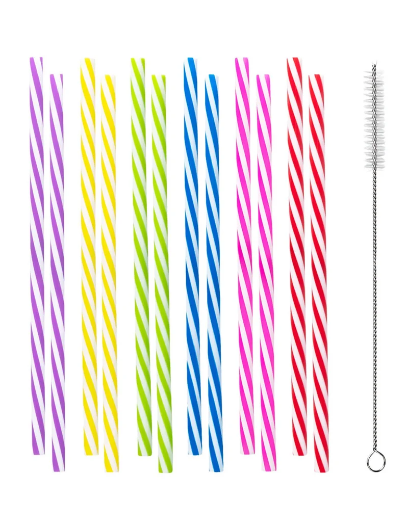 12 farbige wiederverwendbare Kunststoff-Trinkhalme 21 cm