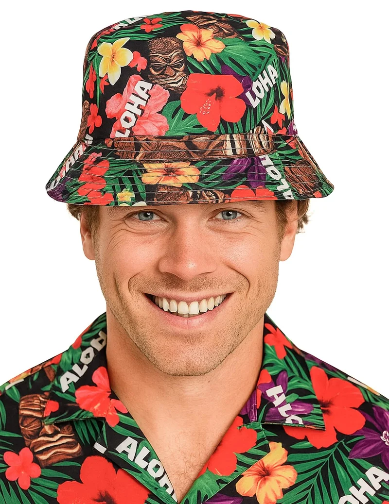 Hawaiianischer Fischerhut mit Aloha-Print für Erwachsene