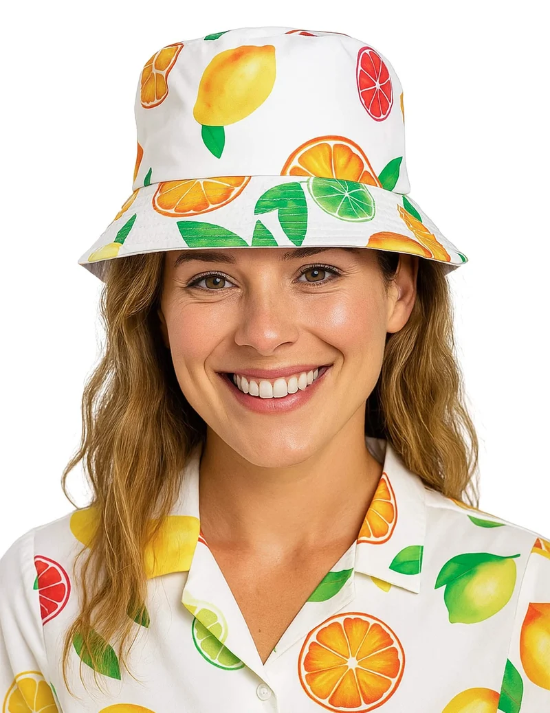 Hawaii-Fischerhut mit exotischem Früchte-Print für Erwachsene