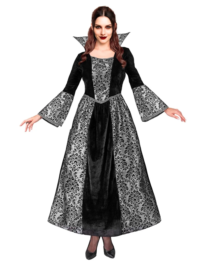 Barock Vampir Kostüm schwarz und silber für Damen