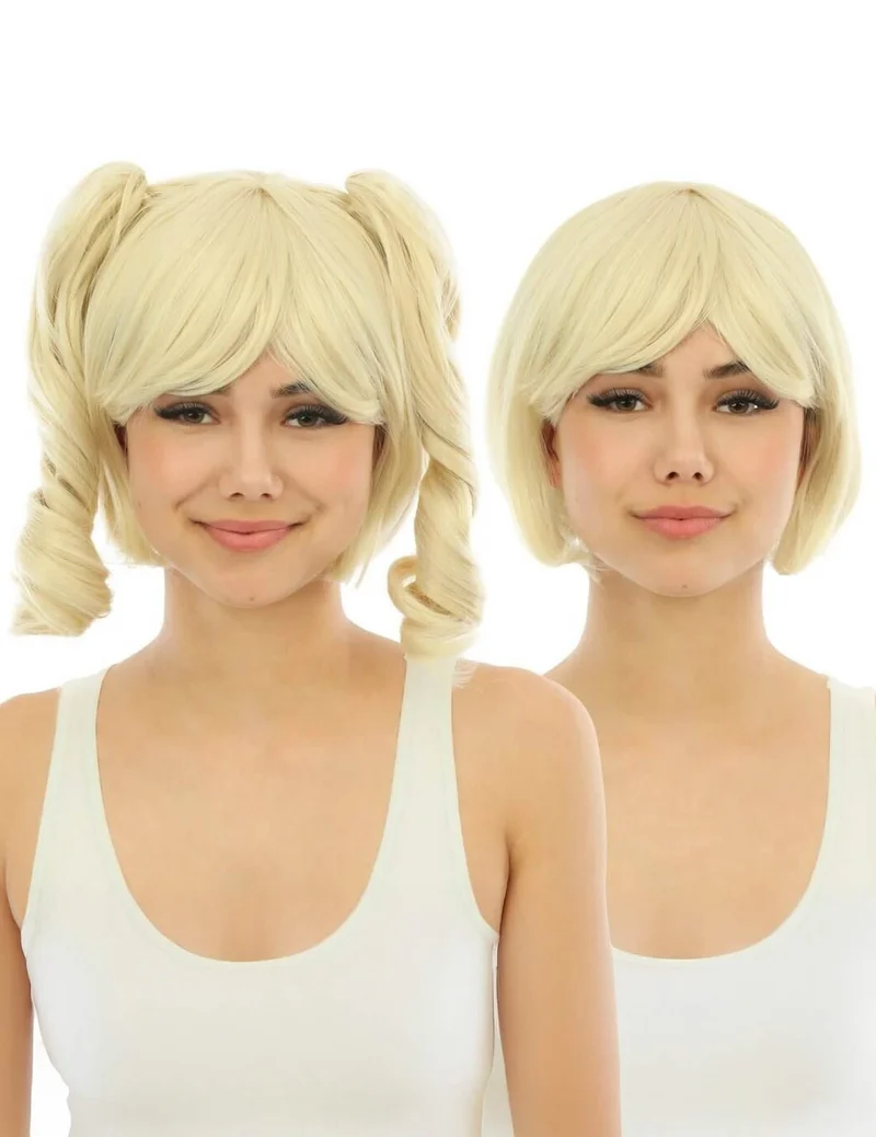 Manga-Perücke mit abnehmbaren Zöpfen Luxus blond