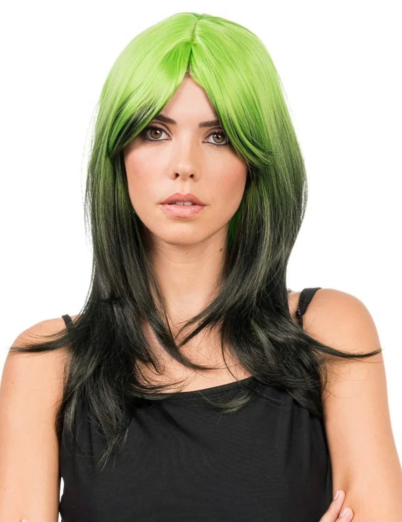Perücke Tie Dye grün und schwarz Accessoire für Erwachsene 48 cm