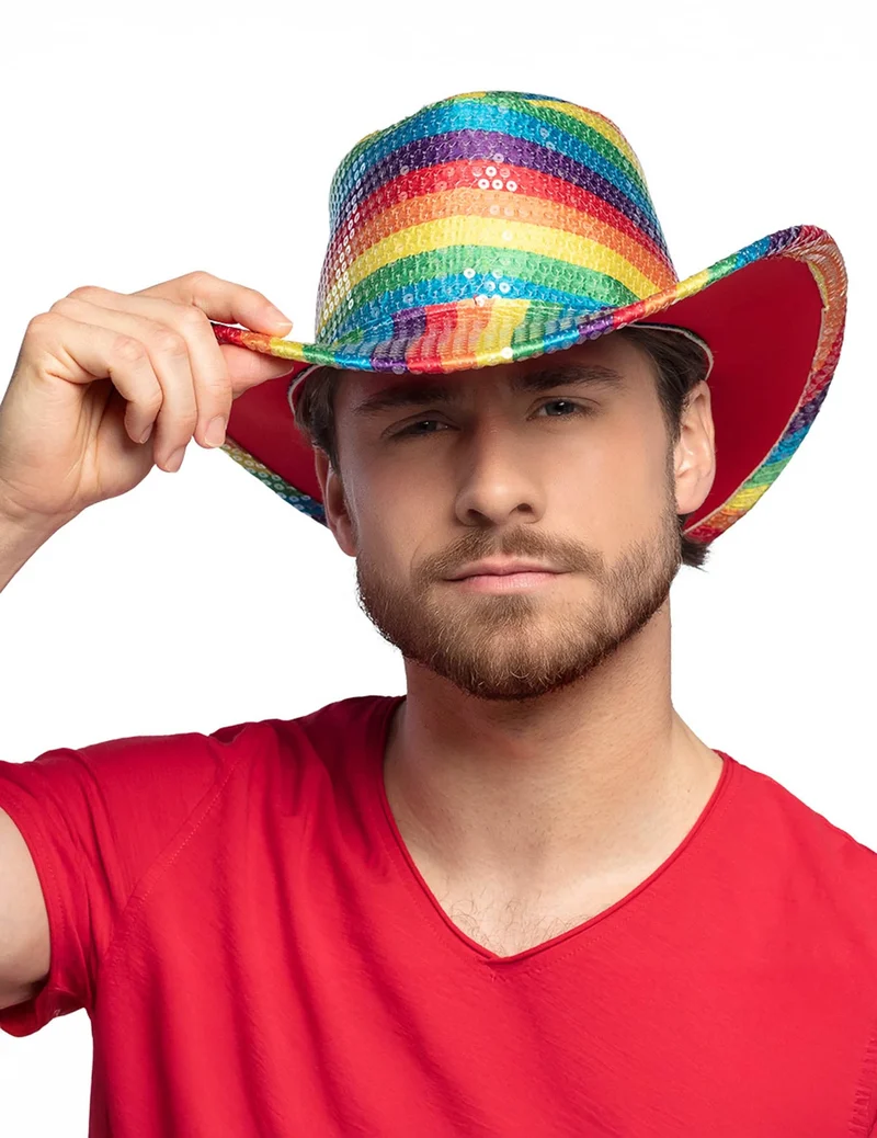 Regenbogen Cowboyhut mit Pailletten für Erwachsene