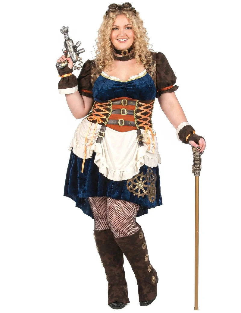 Steampunk-Kostüm Plus Size für Damen beige